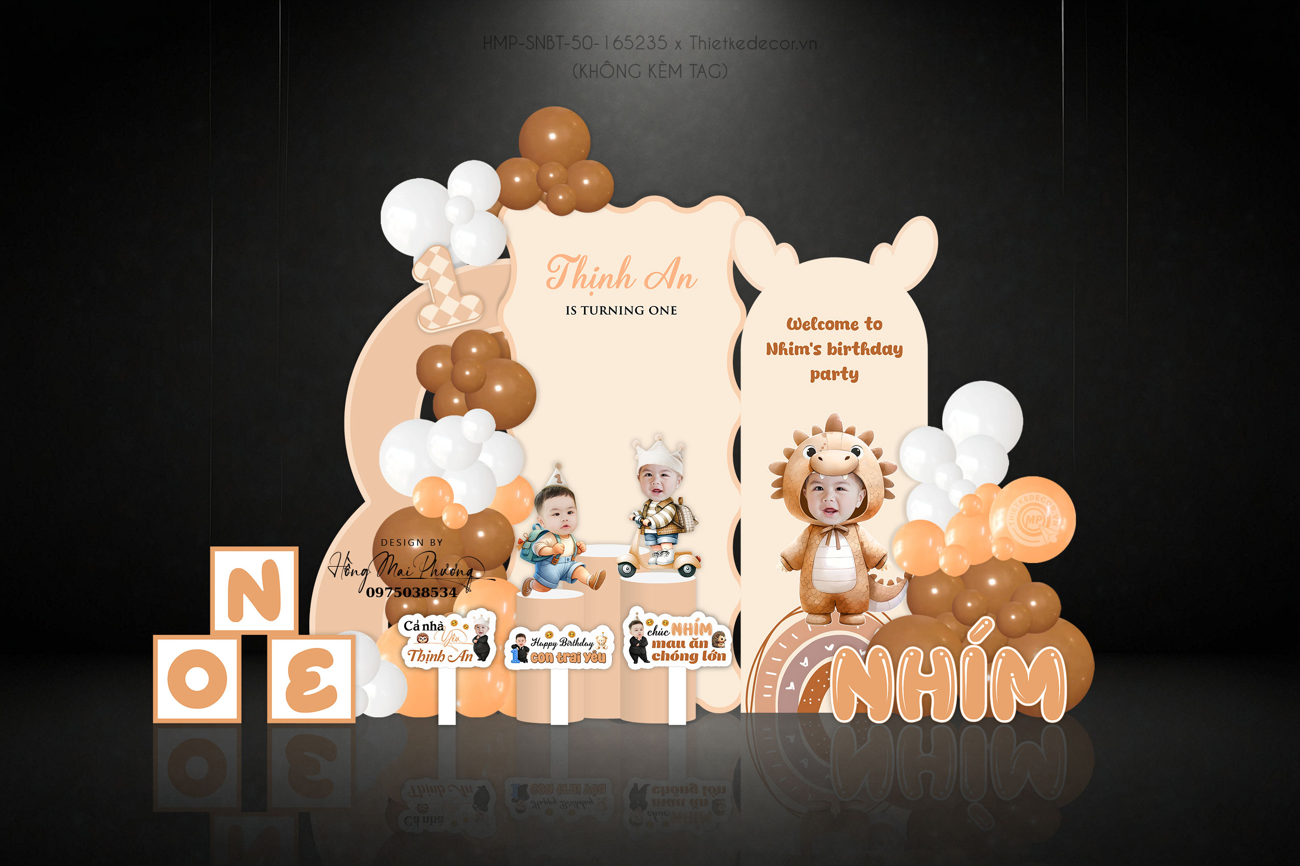 Sinh nhật bé trai tên Nhím tone cam